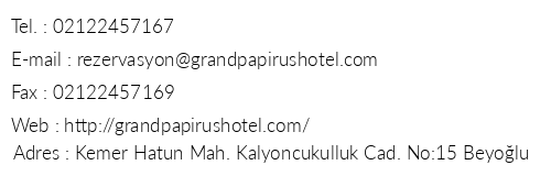 Grand Papirus Hotel telefon numaralar, faks, e-mail, posta adresi ve iletiim bilgileri